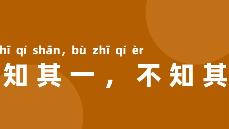 只知其一,不知其二