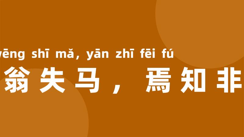 塞翁失马,焉知非福