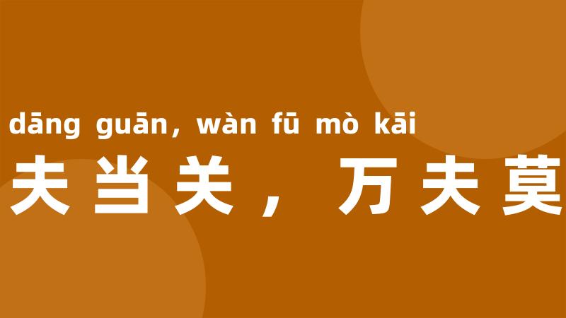 一夫当关,万夫莫开